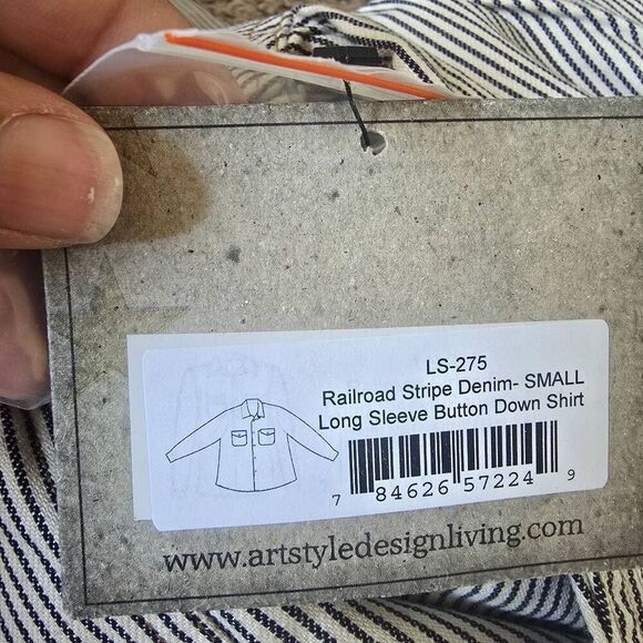 ASD Living Blk/Wht Vtg. Railroad Stripe Long Sleeve Server Shirt, NWT, Sz. S - Picture 10 of 12